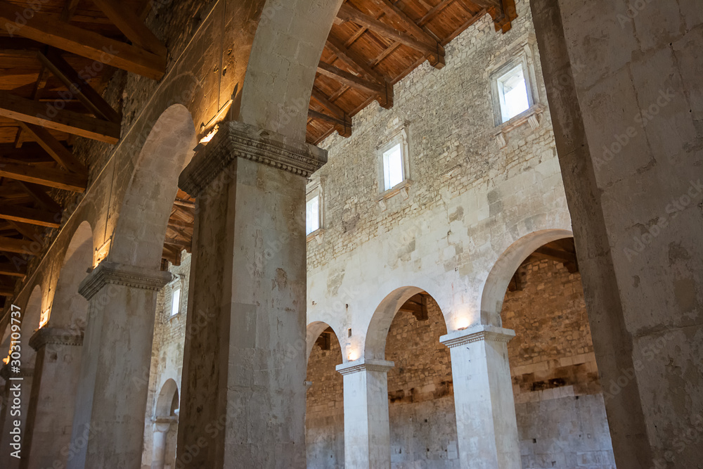 Detail of the interior of the medieval Abbey of San Liberatore a Majella in Serramonacesca in Abruzzo (Italy)
