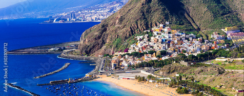 Tenerife - holidays in Canary islands. Beautiful view of las Teresitas beach