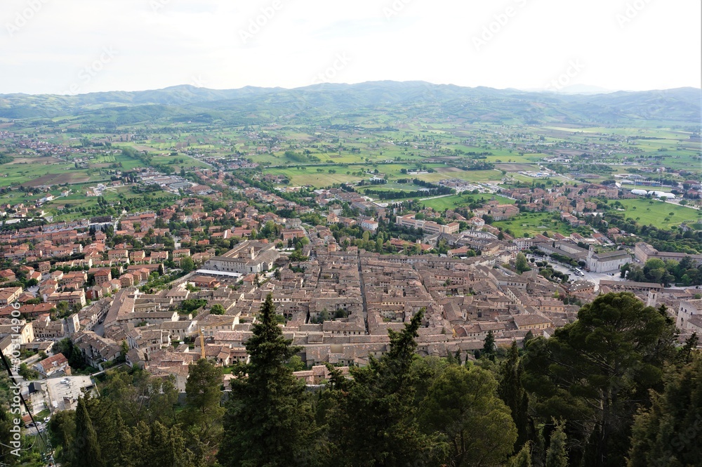 landscape top view of a small Italian town in Tuscany