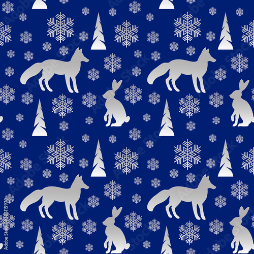 Vector winter pattern with fox 
