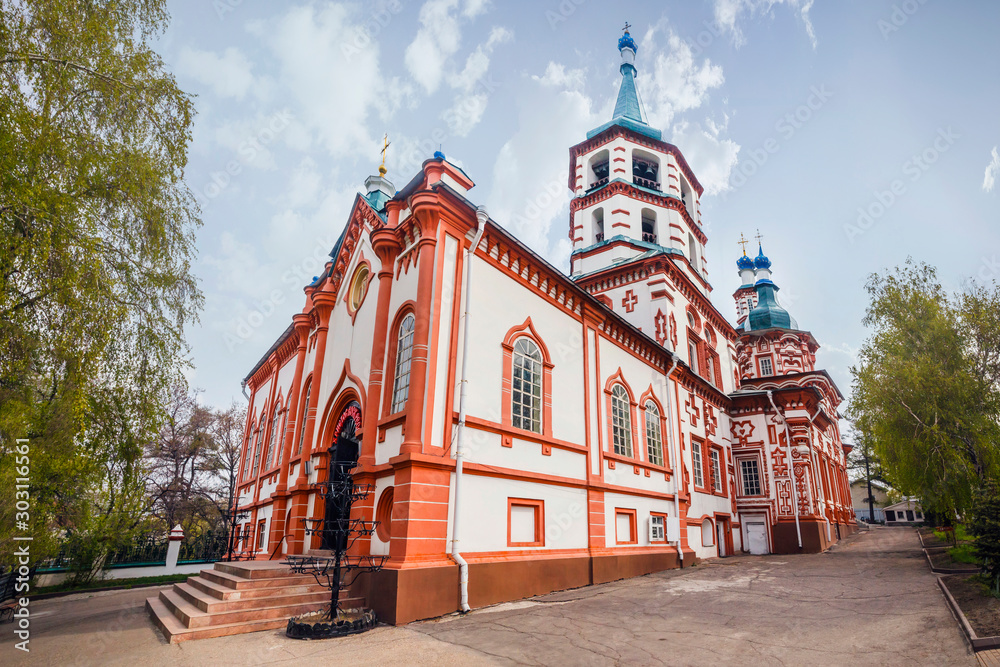 Obraz premium Irkutsk, Russia - May 4, 2019: Irkutsk, Church of the Exaltation of the Holy and Life-Creating Cross of the Lord, built in the years 1747-1760. View of the facade of the church.