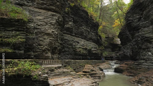 Watkins Glen State Park water flowing through beautiful deep natural gorge 05