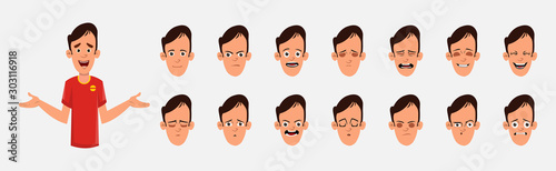 young man character with various facial emotions and lip sync. character for custom animation.