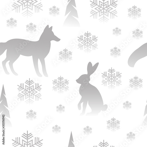 Vector winter pattern with fox 