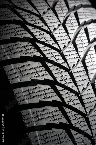 Winter tire tread close up photo