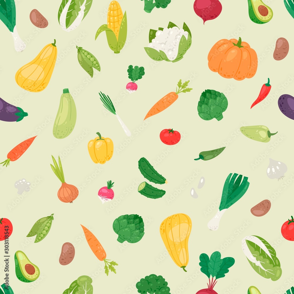 Organic vegetables vector seamless pattern. Healthy garden eco vegetables. Avocado, corn, squash, cucamber and tomato, eggplant, carrot and pepper. Organic food. Organic vegetables vector seamless pattern. Healthy garden eco vegetables. Avocado, corn, squash, cucamber and tomato, eggplant, carrot and pepper. Organic food.