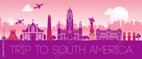 top famous landmark of South america,silhouette design pink color,vector illustration