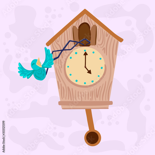 Antique wooden cuckoo clock and pendulum. Vectrical illustration photo