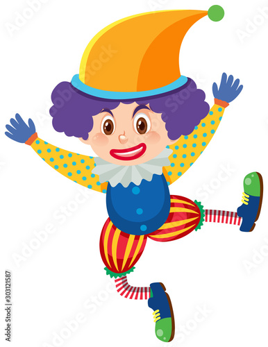 Single character of happy clown on white background