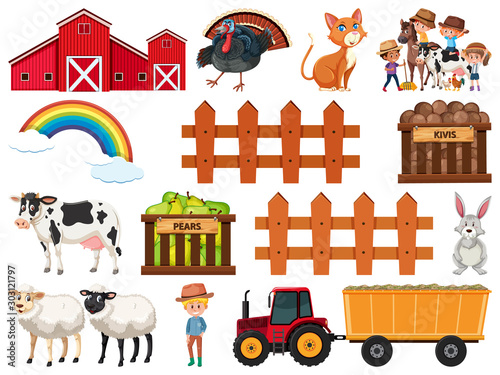 Large set of isolated farm objects