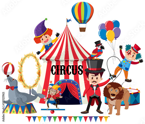 Circus animals and clowns