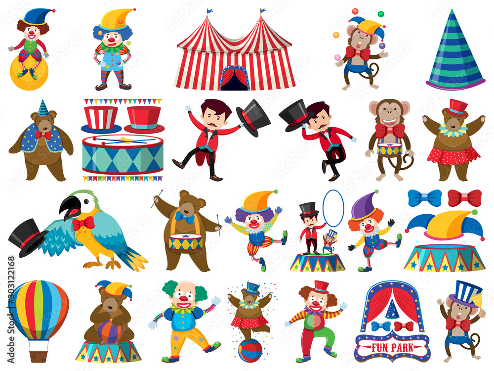 Large set of isolated objects of circus Large set of isolated objects of circus