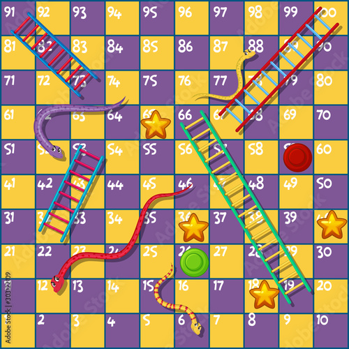 Boardgame design template with snakes and ladders
