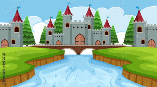 An outdoor scene with castle