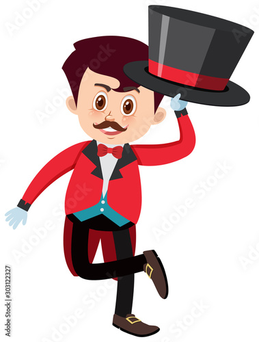 Single character of circus master on white background