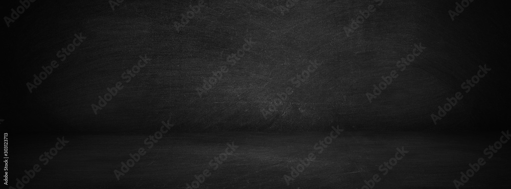 dark texture chalk board show room and studio with black banner background - obrazy, fototapety, plakaty 