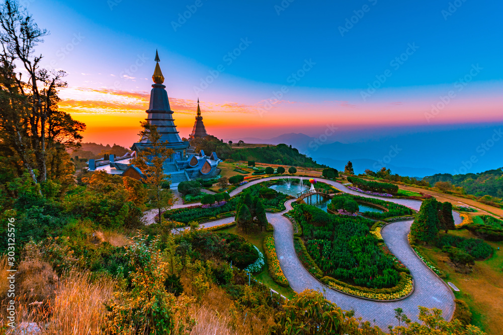 Pogoda in Doi inthanon mountain with morning sunrise in Chaingmai, Thailand.