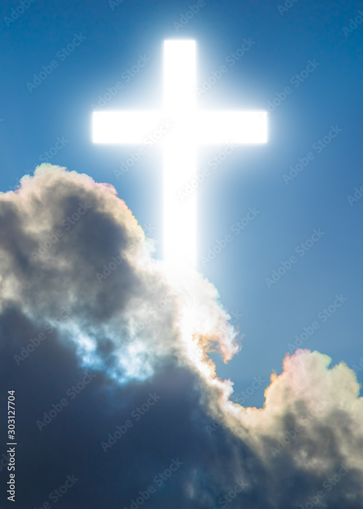 Religion catholic cross in the sky with clouds