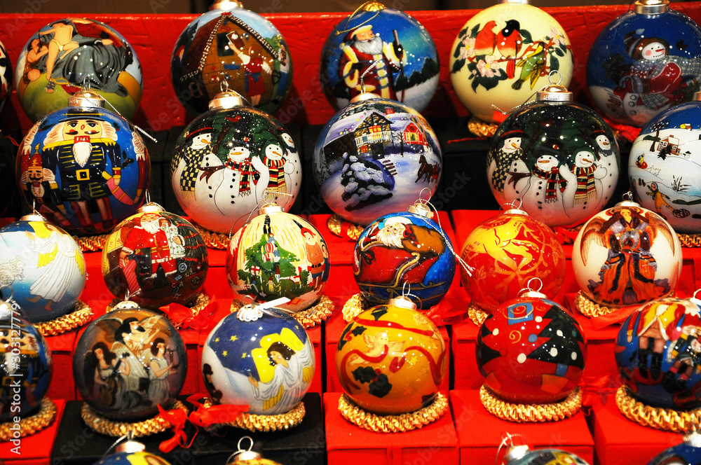 Handmade Christmas ornament in a famous Florence Christmas market. Italy.