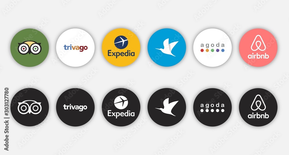 Set of social network travelling application icon, social media logos