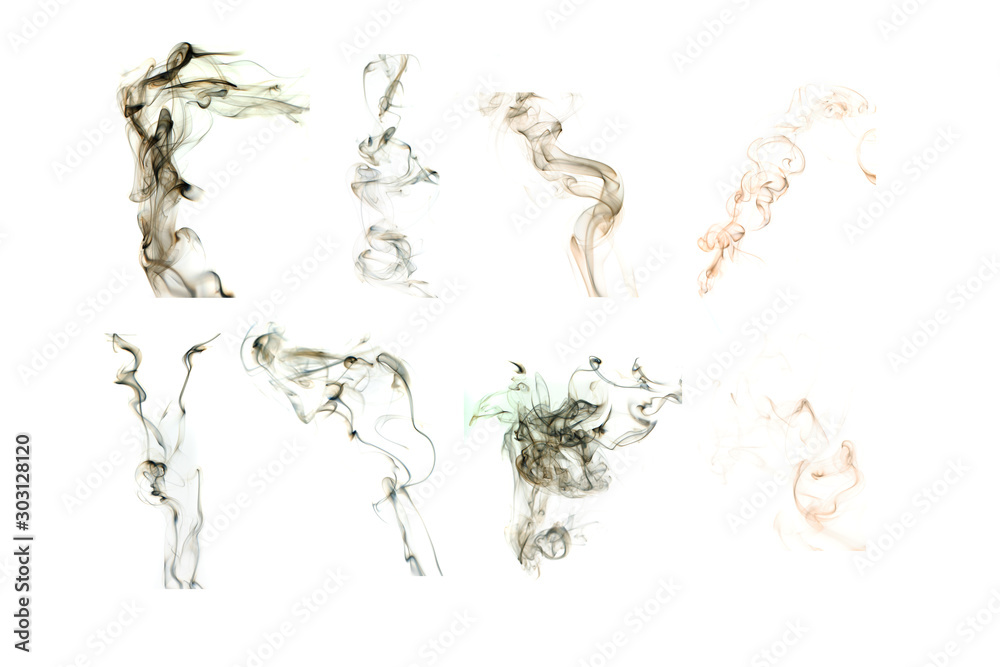 Fototapeta premium Collection of smoke on white background.