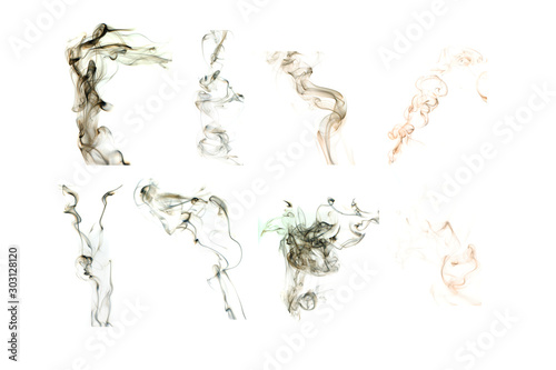 Collection of smoke on white background.