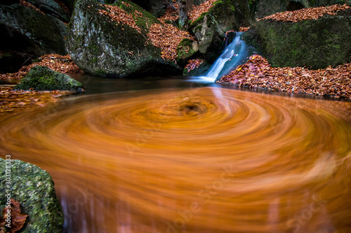 Autumn mood in nature by waterfalls in Jizera Mountains, Czech Republic