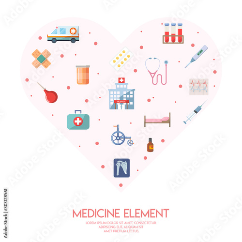 MMedical icons with heart on white background, the concept of medicine, for graphic and web design. vector illustration photo