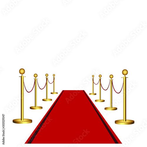 Red carpet and golden barriers. Luxurious holiday. Grand opening. Shiny fence on a transparent background.