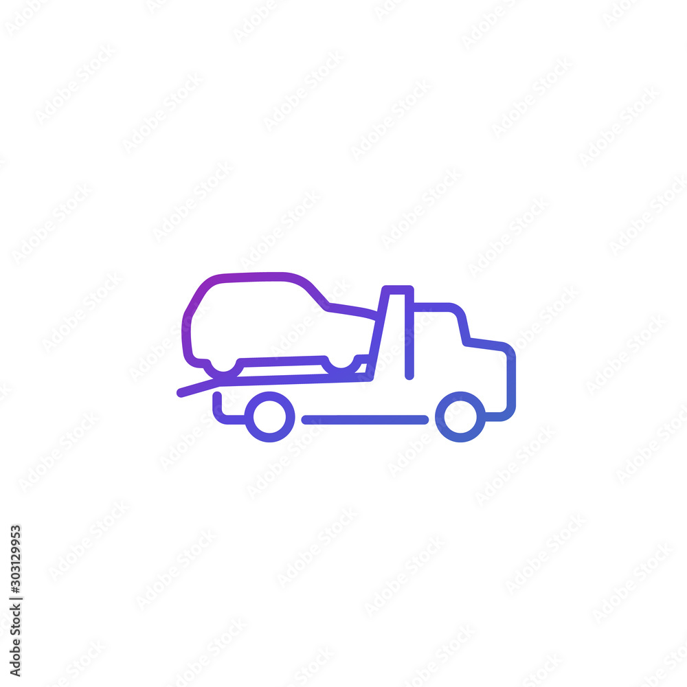 tow truck with car vector line icon