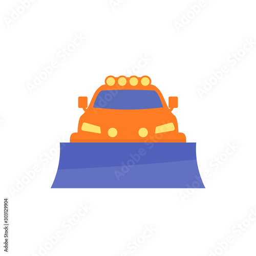 snowplow truck icon, flat style