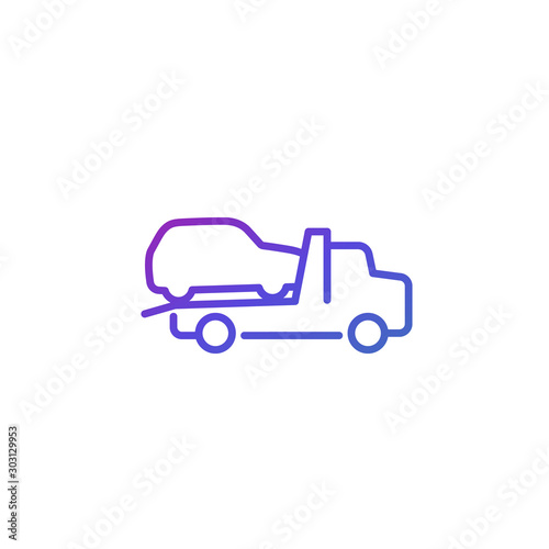 tow truck with car vector line icon