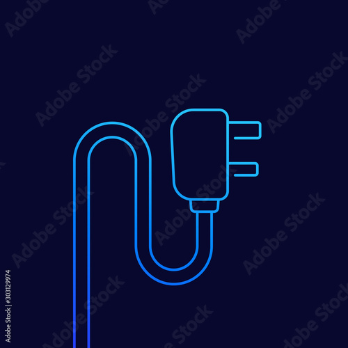 uk plug with cord, line icon