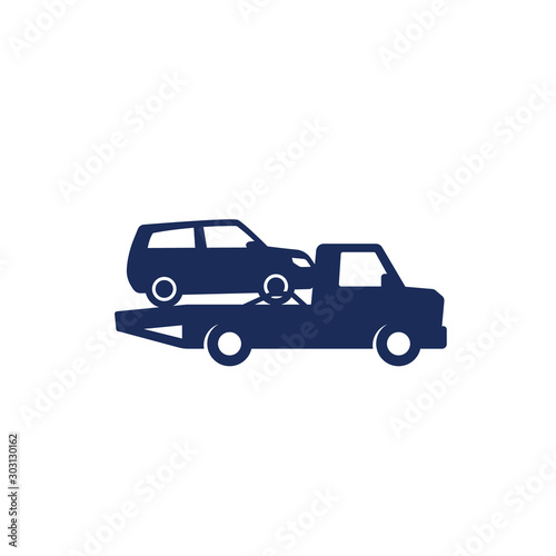 Car towing truck vector icon on white