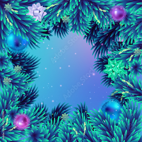 beautiful Christmas tree frame in violet tones