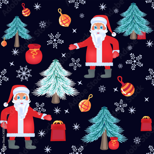 Christmas pattern with Santa Claus Christmas trees