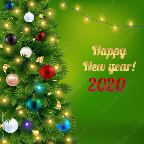 new year 2020 Christmas tree toys vector art