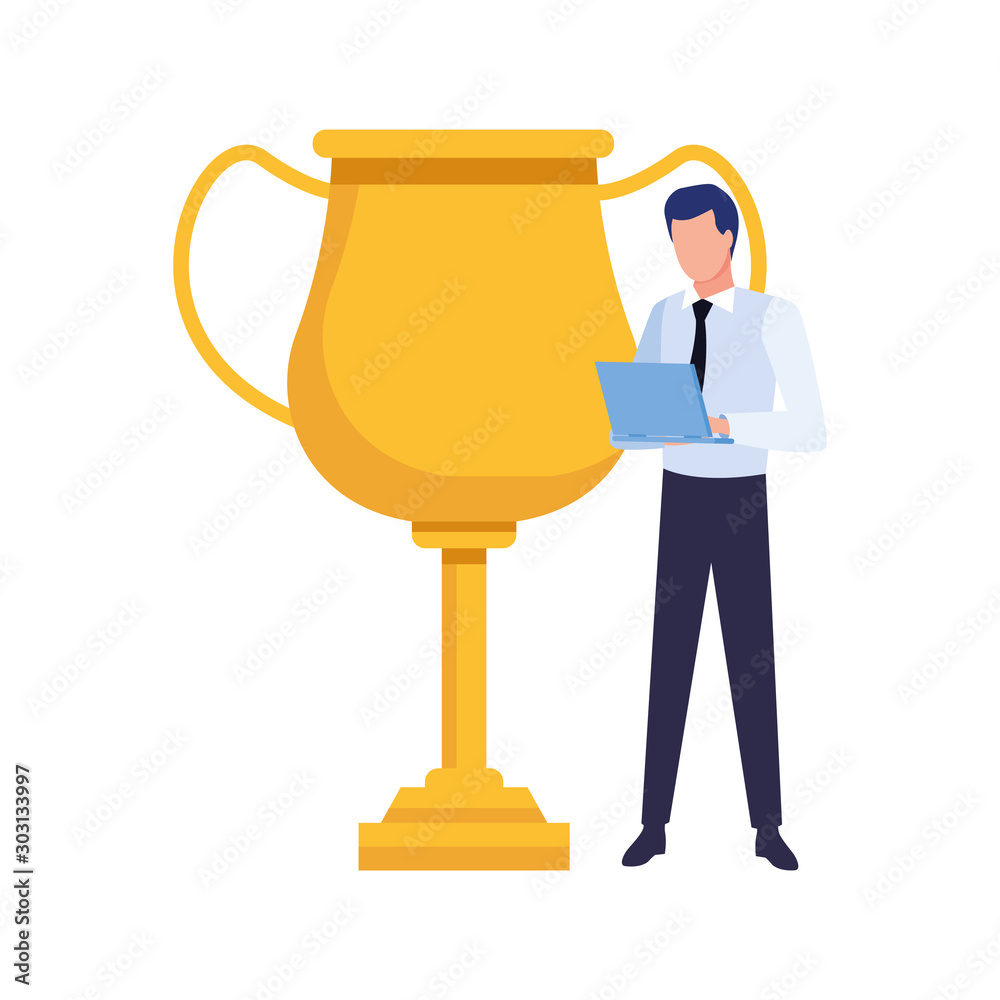 trophy cup and businessman standing icon