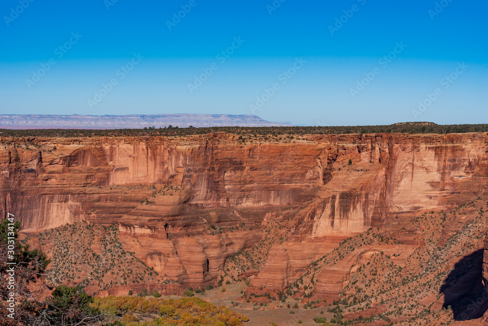 View of red stone canyon at Canyon de Chelly National Monument in Arizona