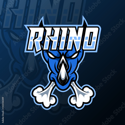 Angry Rhino indonesian animal mascot gaming logo design vector template