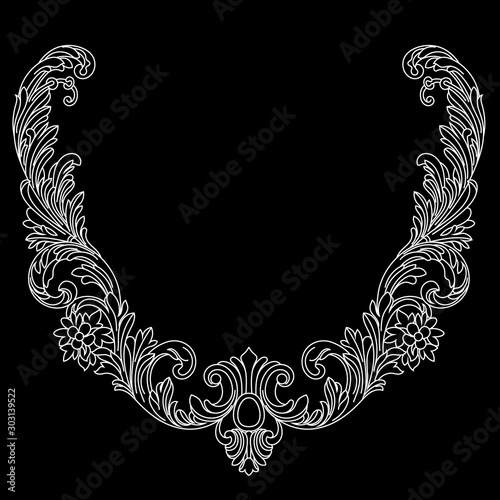 Black vintage baroque ornament, corner. Retro pattern antique style acanthus.Black vintage baroque ornament, corner. Retro pattern antique style acanthus.	