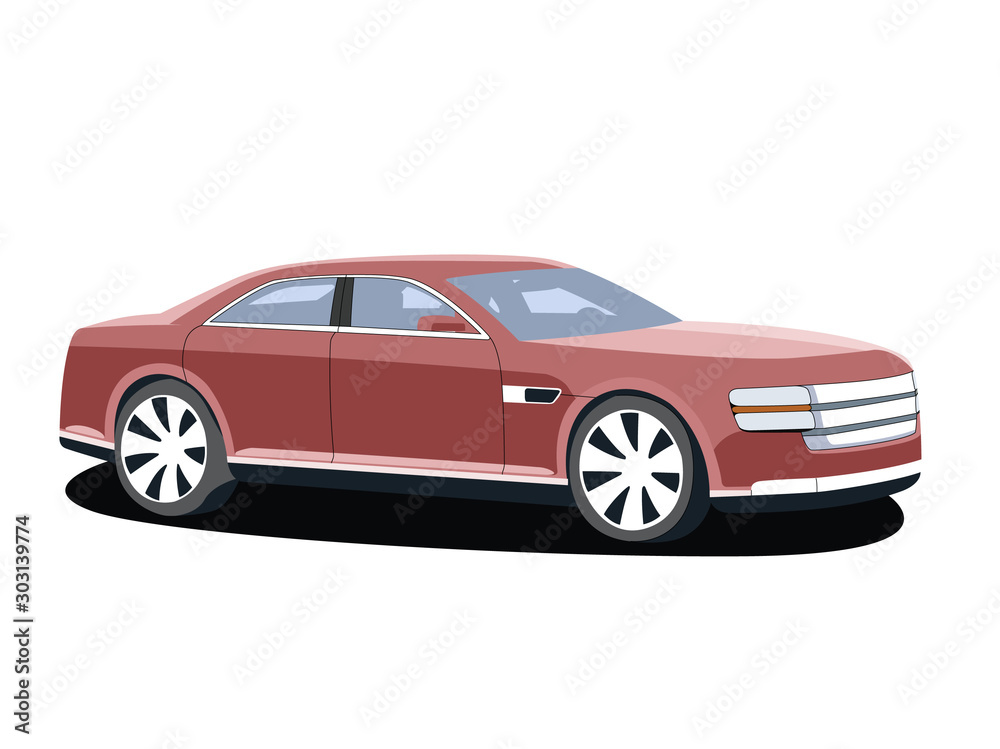 Sedan red realistic vector illustration isolated