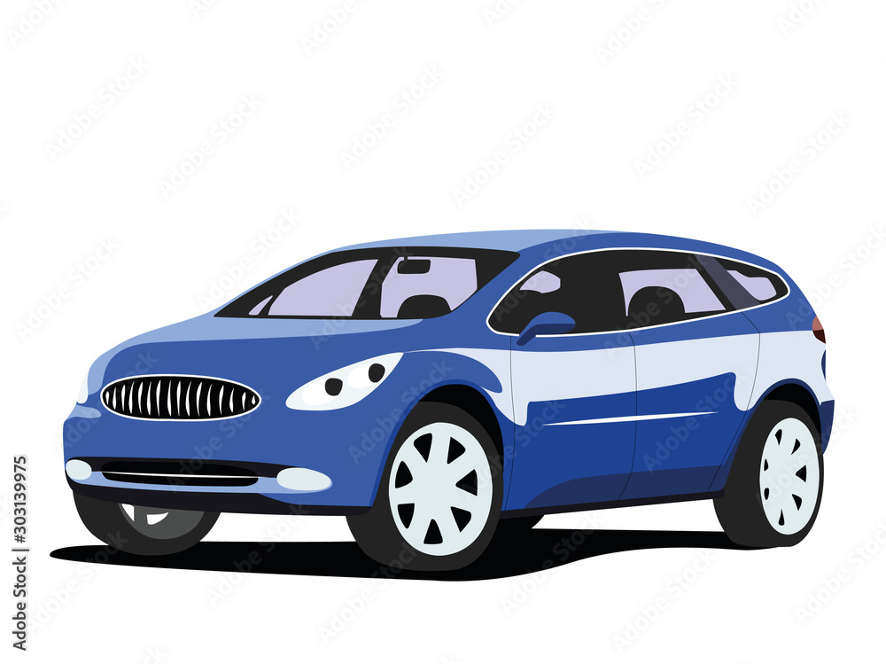 Fototapeta premium SUV blue realistic vector illustration isolated