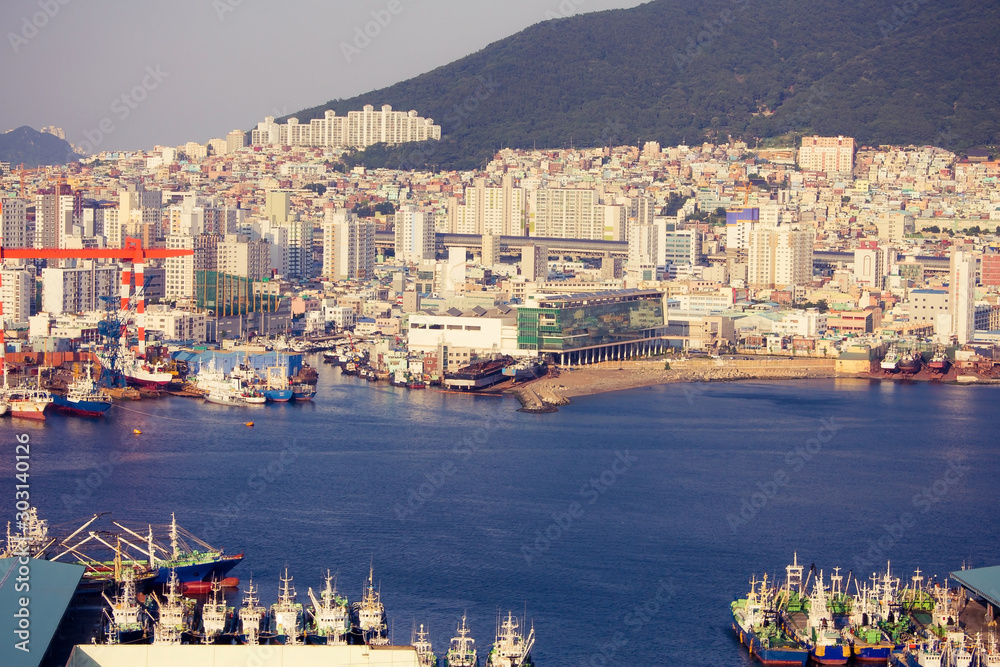 Ships in the port of Busan.