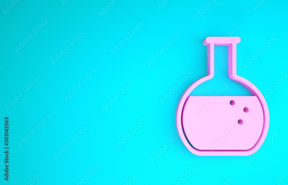 Pink Test tube and flask - chemical laboratory test icon isolated on blue  background. Minimalism concept. 3d illustration 3D render Stock  Illustration | Adobe Stock