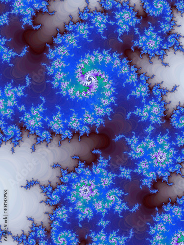 Blue winter themed fractal spiral, digital artwork for creative graphic design