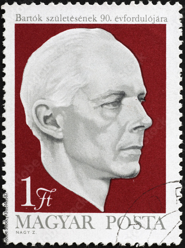 Portrait of composer Bela Bartok on hungarian postage stamp