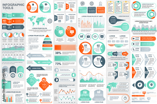 Bundle infographic elements data visualization vector design template. Can be used for steps, business processes, workflow, diagram, flowchart concept, timeline, marketing icons, info graphics. photo