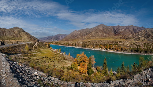 Russia. The South Of Western Siberia. Late autumn in the Altai mountains, the Katun' river.