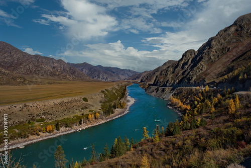 Russia. The South Of Western Siberia. Late autumn in the Altai mountains, the Katun' river.